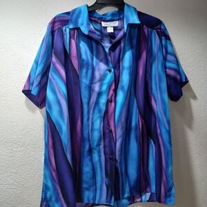 A personal touch size 1X Vintage-Inspired Blue & Purple  Button-Up Shirt